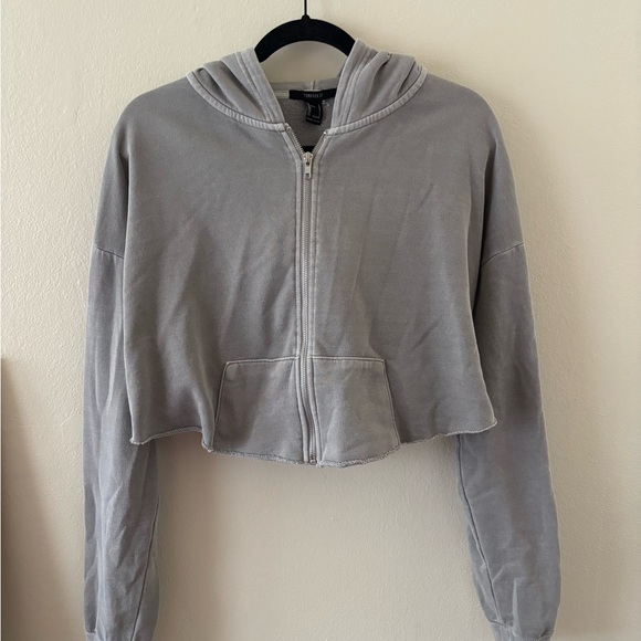Forever 21 Light Gray Zip-Up Cropped Hoodie - Picture 1 of 3